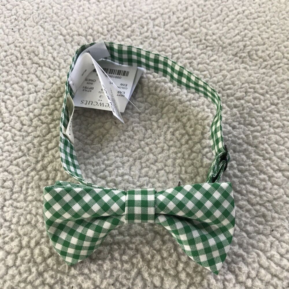Crewcuts Boys Blue Green Gingham Check Plaid Cotton Bowtie, One Size Younger Boy